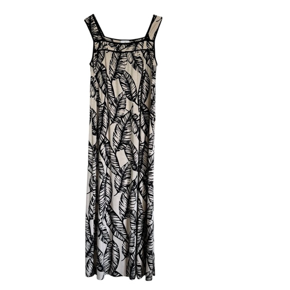 J. Jill Piped-Trim Knit Maxi Dress in oatmeal banana leaf (Cream & Black Small P - Picture 3 of 11